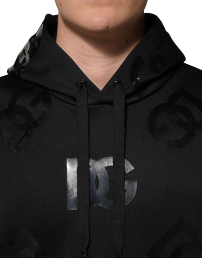 Dolce & Gabbana Black DG Logo Hoodie Metallic Print Sweater