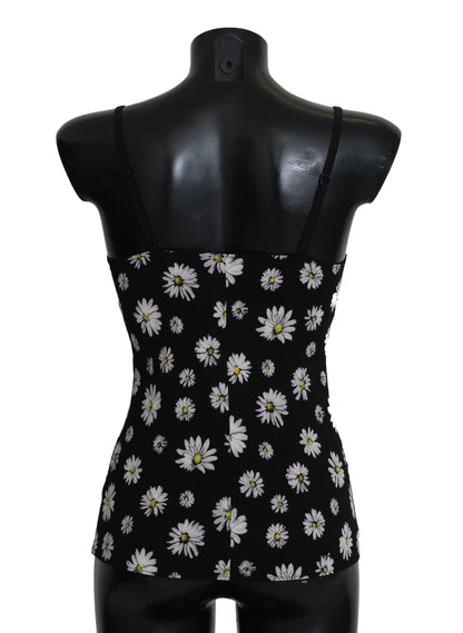 Dolce &amp; Gabbana Elegante vestido camisero de encaje floral con margaritas negras