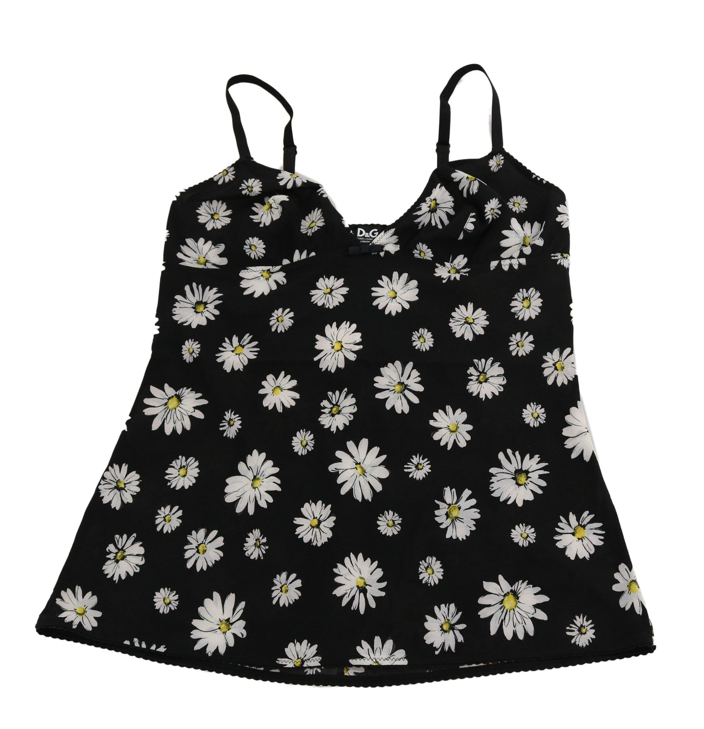 Dolce &amp; Gabbana Elegante vestido camisero de encaje floral con margaritas negras