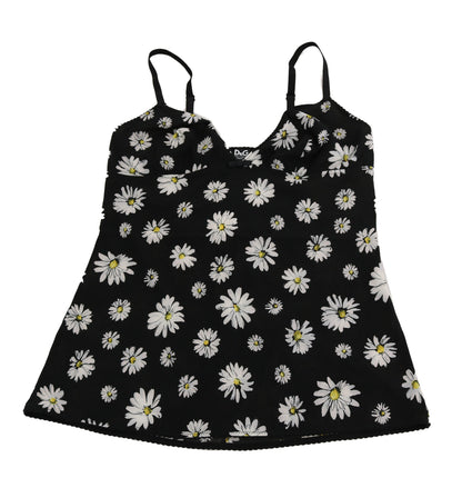 Dolce &amp; Gabbana Elegante vestido camisero de encaje floral con margaritas negras