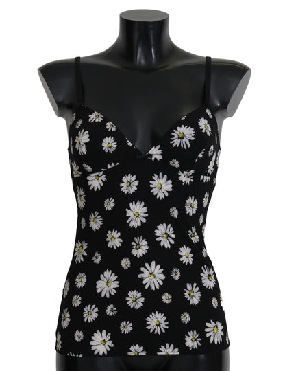 Dolce &amp; Gabbana Elegante vestido camisero de encaje floral con margaritas negras