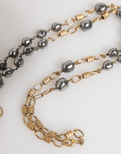 Dolce & Gabbana Gold Tone Beaded Chain Religious Cross Necklace