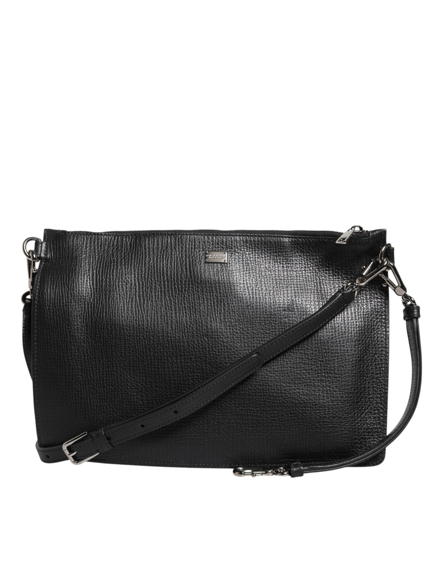 Dolce & Gabbana Black Palmellato Leather Logo Plaque Shoulder Borse Bag