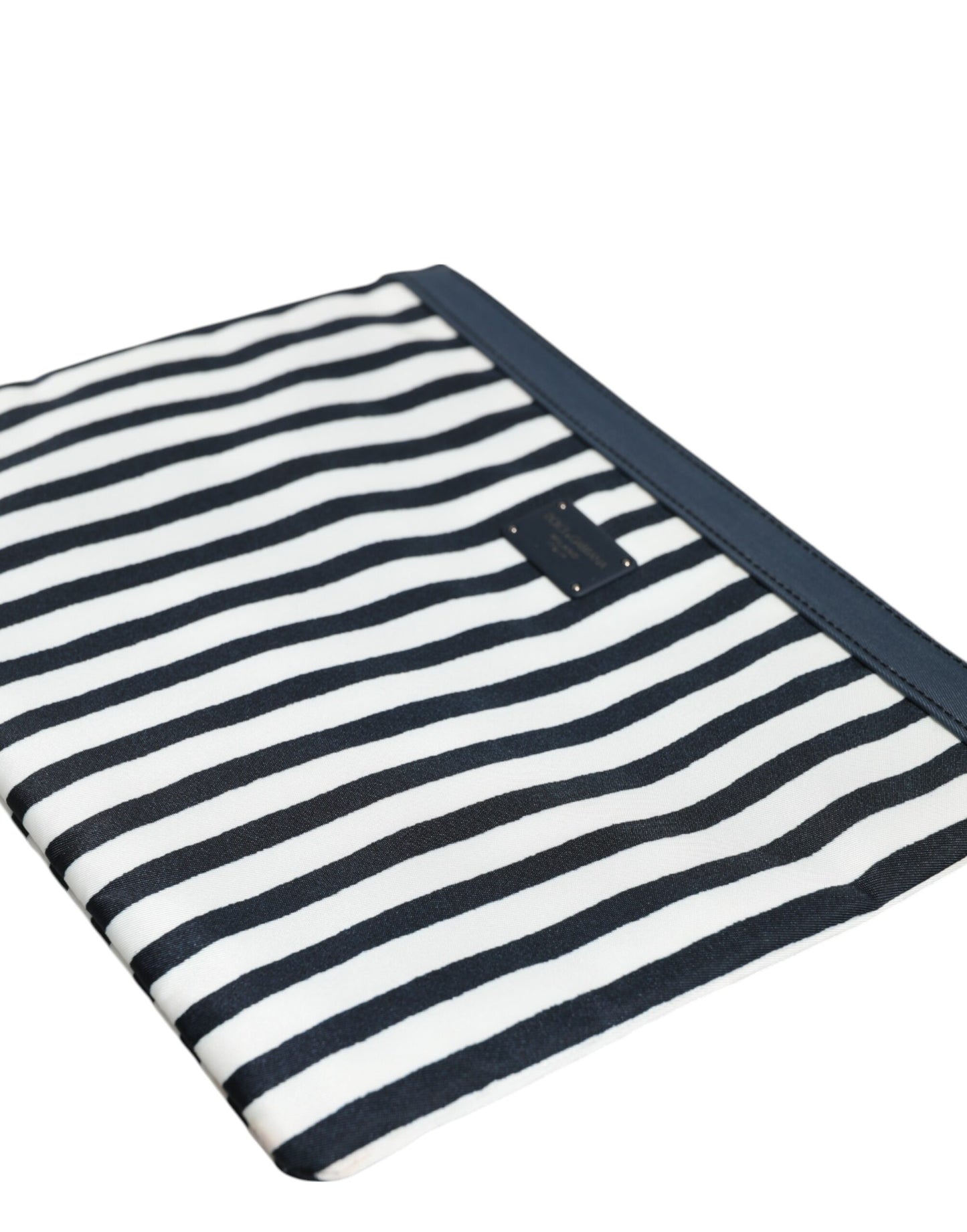 Dolce & Gabbana Black White Striped Logo Plaque Clutch Pouch Bag