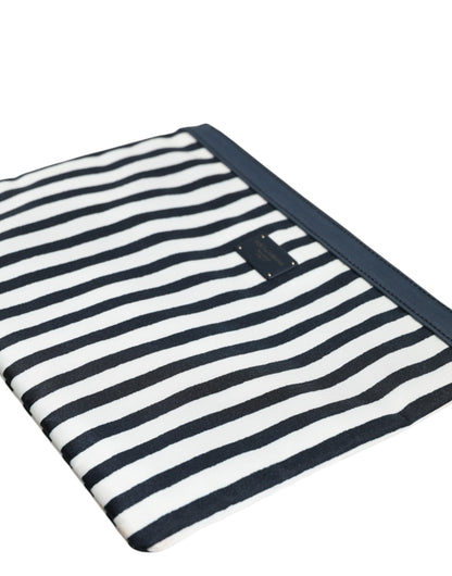 Dolce & Gabbana Black White Striped Logo Plaque Clutch Pouch Bag