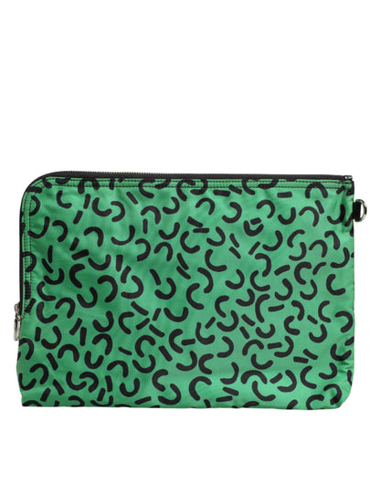 Dolce & Gabbana Multicolor Printed Nylon Logo Plaque Men Clutch Pouch Bag