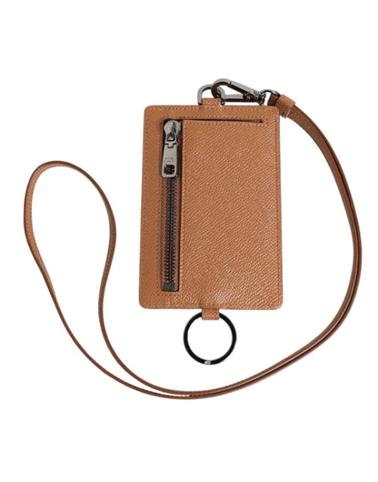 Dolce & Gabbana Dark Brown Leather Lanyard Logo Card Holder Men Wallet