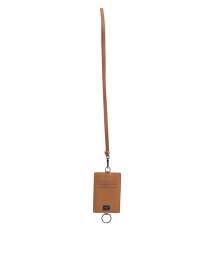 Dolce & Gabbana Dark Brown Leather Lanyard Logo Card Holder Men Wallet