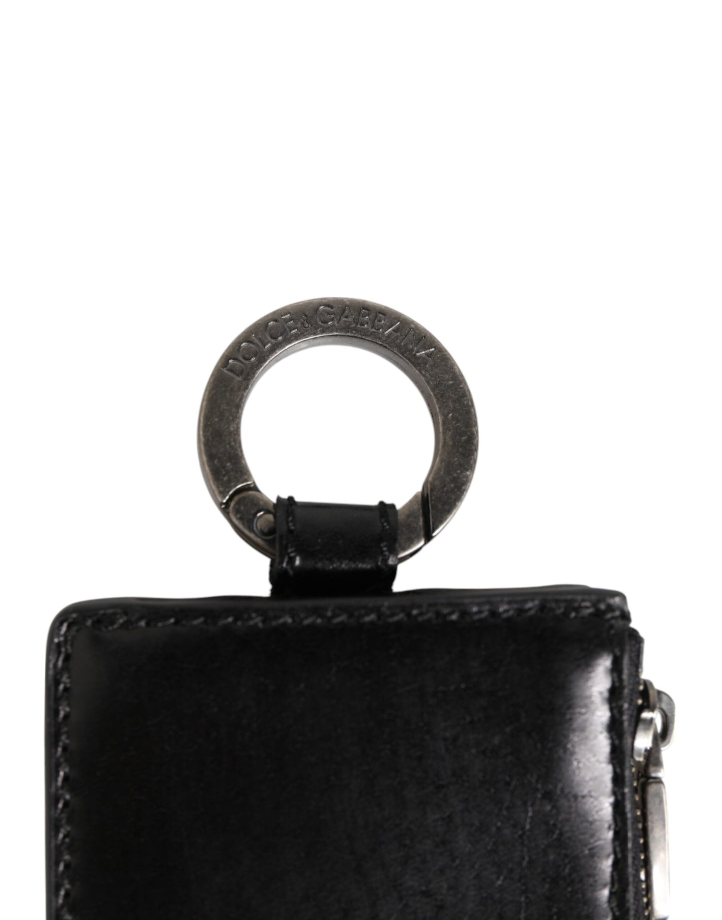 Dolce & Gabbana Black Leather Logo Embossed Lanyard Card Holde Wallet