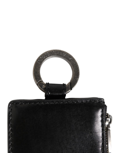 Dolce & Gabbana Black Leather Logo Embossed Lanyard Card Holde Wallet