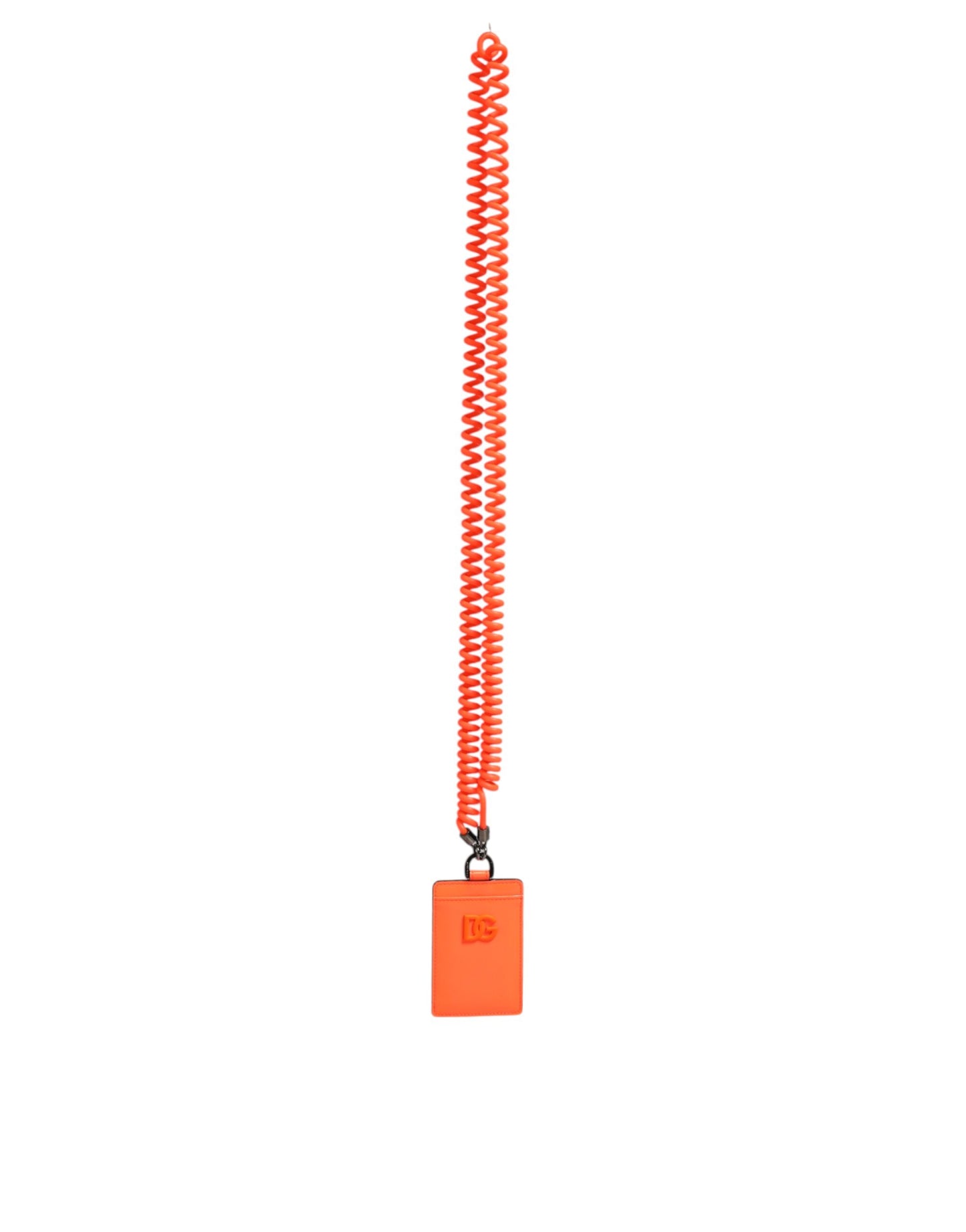 Dolce & Gabbana Orange Leather Logo Embossed Lanyard Card Holder Wallet