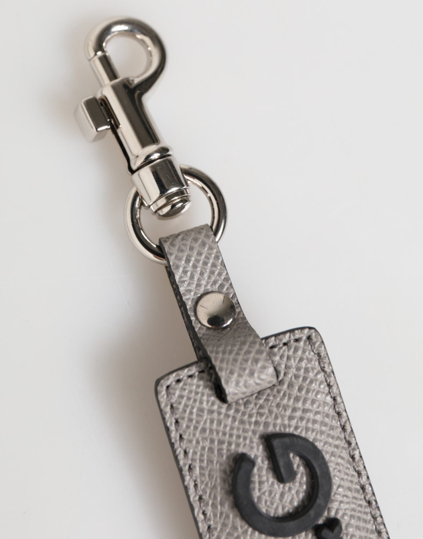 Dolce & Gabbana Gray Leather Logo Metal Ring Keychain Holder Men Keyring
