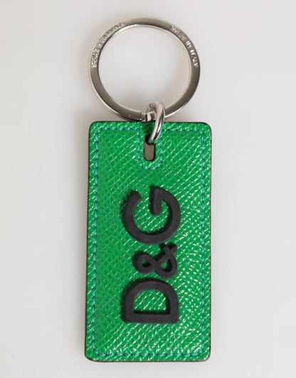 Dolce & Gabbana Green Leather Logo Metal Ring Keychain Holder Men Keyring
