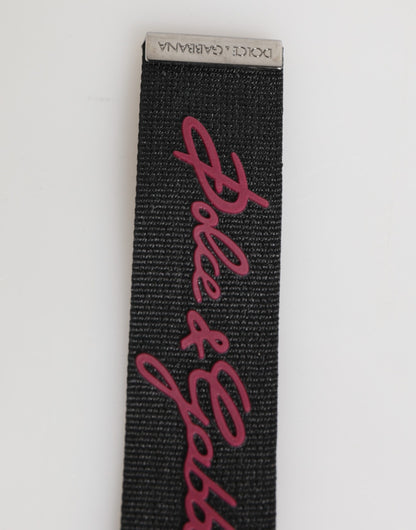 Dolce & Gabbana Black Red Polyester DG Logo Silver Men Keychain Keyring