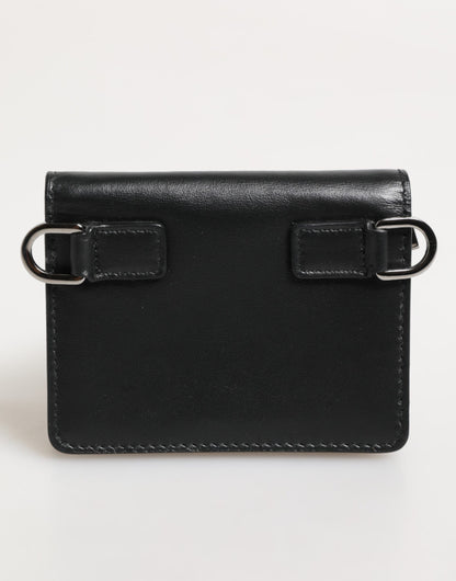 Dolce & Gabbana Black Leather DG Logo Bifold Card Holder Men Borse Wallet