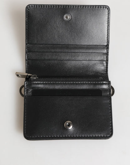 Dolce & Gabbana Black Leather DG Logo Bifold Card Holder Men Borse Wallet