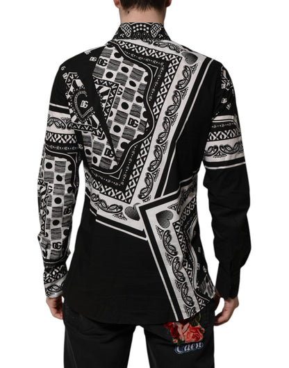 Dolce & Gabbana Black Bandana Print Logo MARTINI Dress Shirt