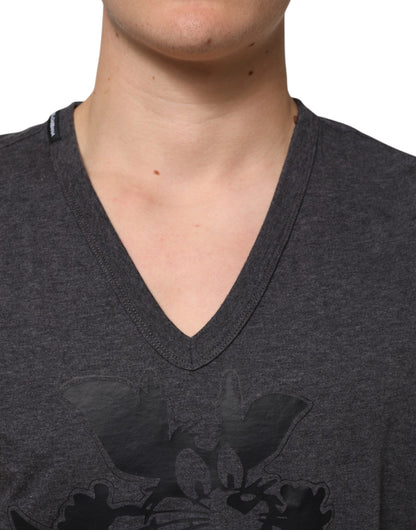 Dolce & Gabbana Black Charcoal DG Logo V-Neck Men T-shirt