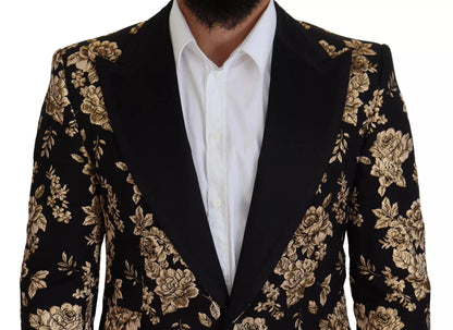 Dolce & Gabbana Gold Black Floral Embroidered Jacket Blazer