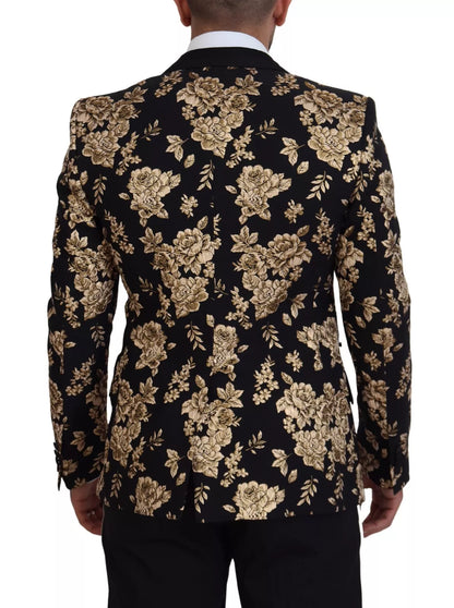 Dolce & Gabbana Gold Black Floral Embroidered Jacket Blazer