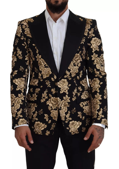 Dolce & Gabbana Gold Black Floral Embroidered Jacket Blazer