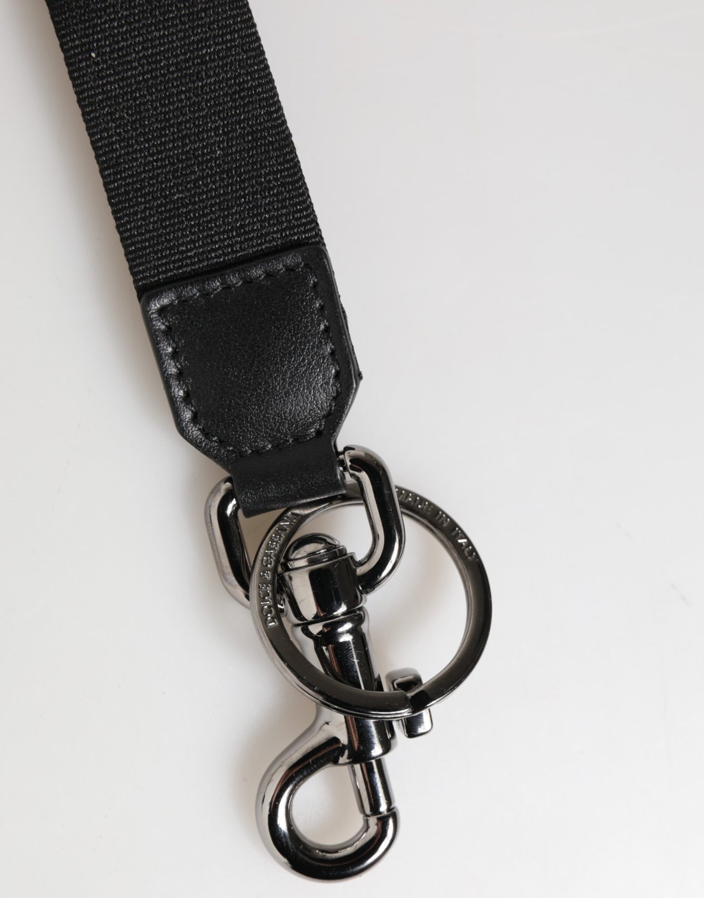 Dolce & Gabbana Black Red Logo Polyester Brass Holder Keychain Keyring