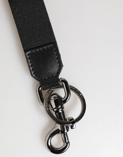 Dolce & Gabbana Black Red Logo Polyester Brass Holder Keychain Keyring
