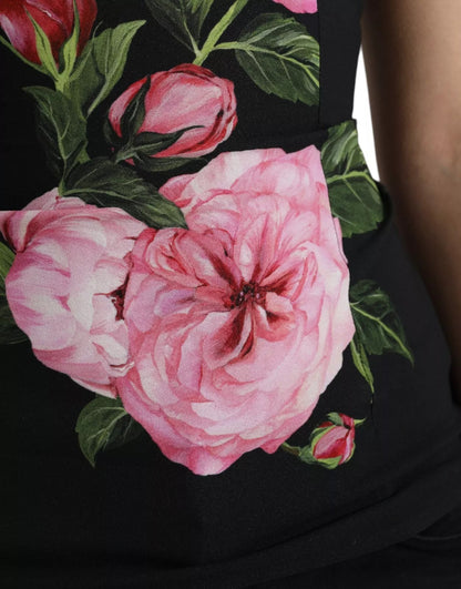 Dolce & Gabbana Black Floral Viscose Round Neck Tank Top