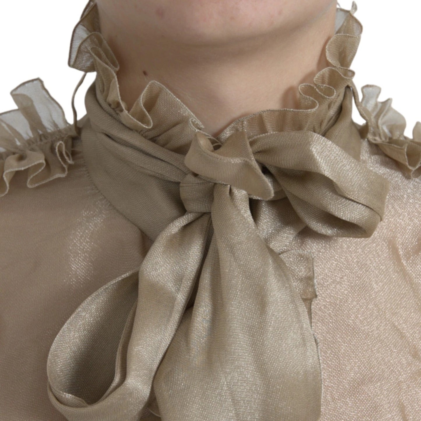 Dolce & Gabbana Gold Ascot Collar Ruffles Blouse Top