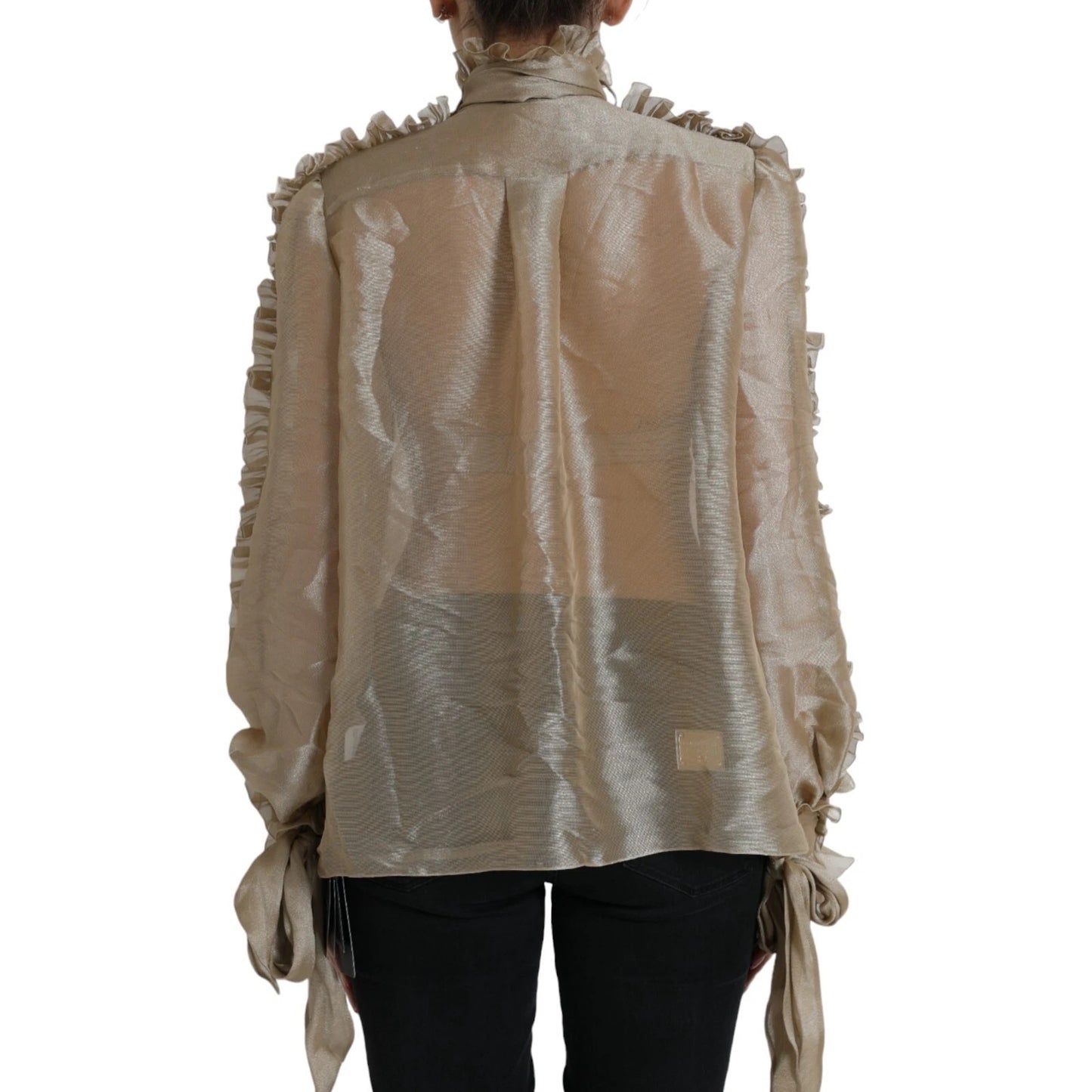 Dolce & Gabbana Gold Ascot Collar Ruffles Blouse Top