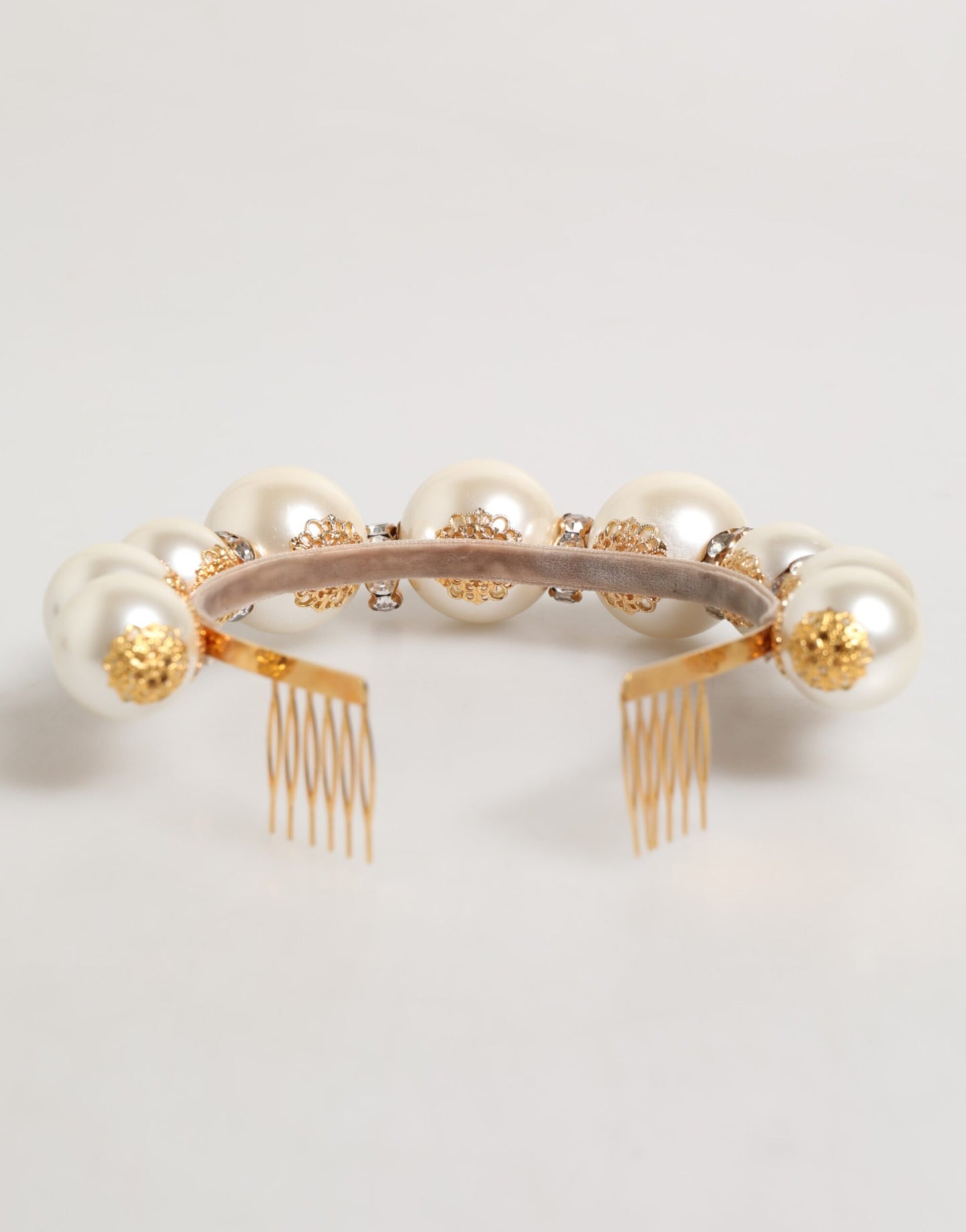 Dolce & Gabbana Gold Pearl Crystal Embellished Tiara Hair Accessory Headband
