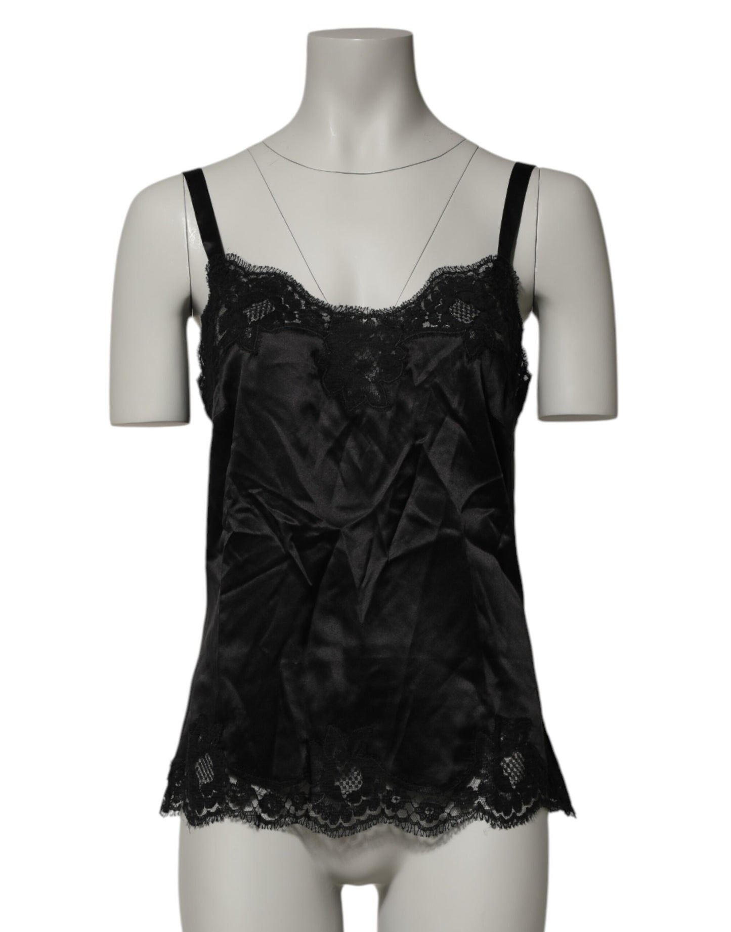 Dolce & Gabbana Black Silk Floral Lace Tank Lingerie Top Underwear