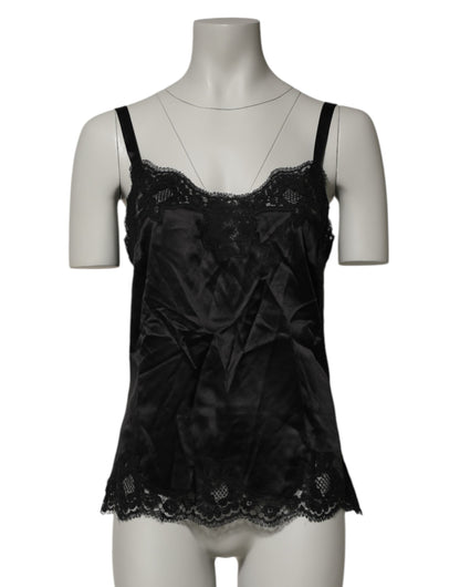 Dolce & Gabbana Black Silk Floral Lace Tank Lingerie Top Underwear