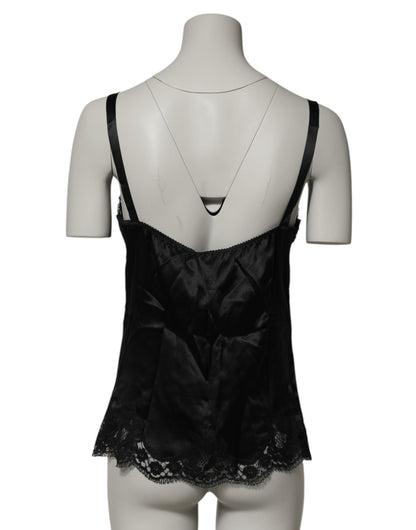 Dolce & Gabbana Black Silk Floral Lace Tank Lingerie Top Underwear