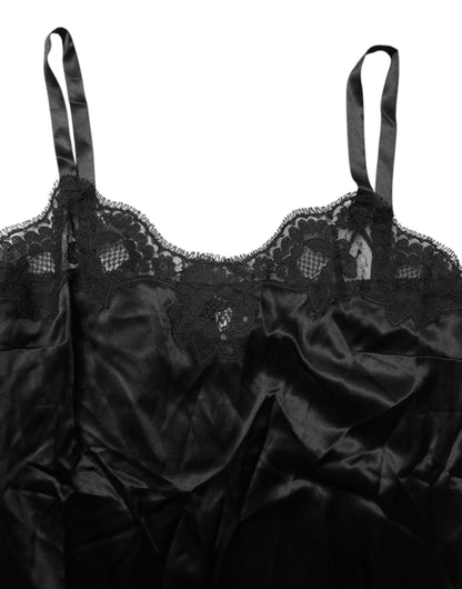 Dolce & Gabbana Black Silk Floral Lace Tank Lingerie Top Underwear