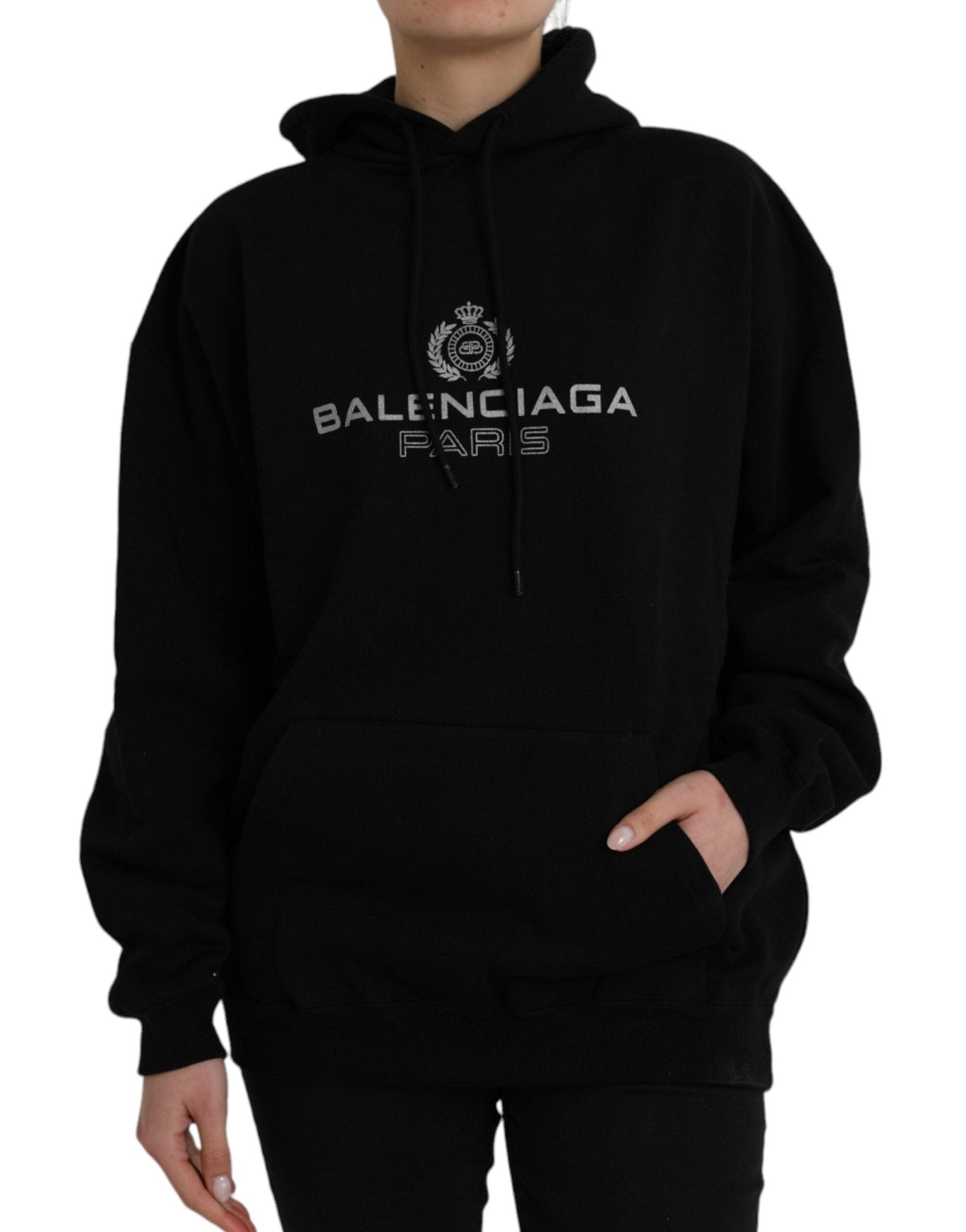 Balenciaga Black Cotton Logo Hooded Pullover Sweatshirt Sweater – XS par Balenciaga | Disponible sur Sandy Store ByNet