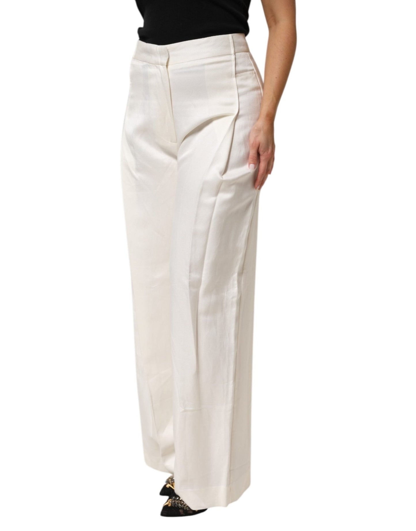 Brian Dales White Viscose Linen Wide Leg Palazzo Womens Pants – IT44 | L par Brian Dales | Disponible sur Sandy Store ByNet