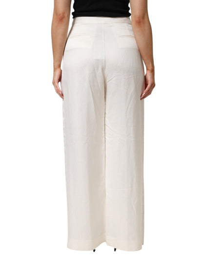 Brian Dales White Viscose Linen Wide Leg Palazzo Womens Pants – IT44 | L par Brian Dales | Disponible sur Sandy Store ByNet