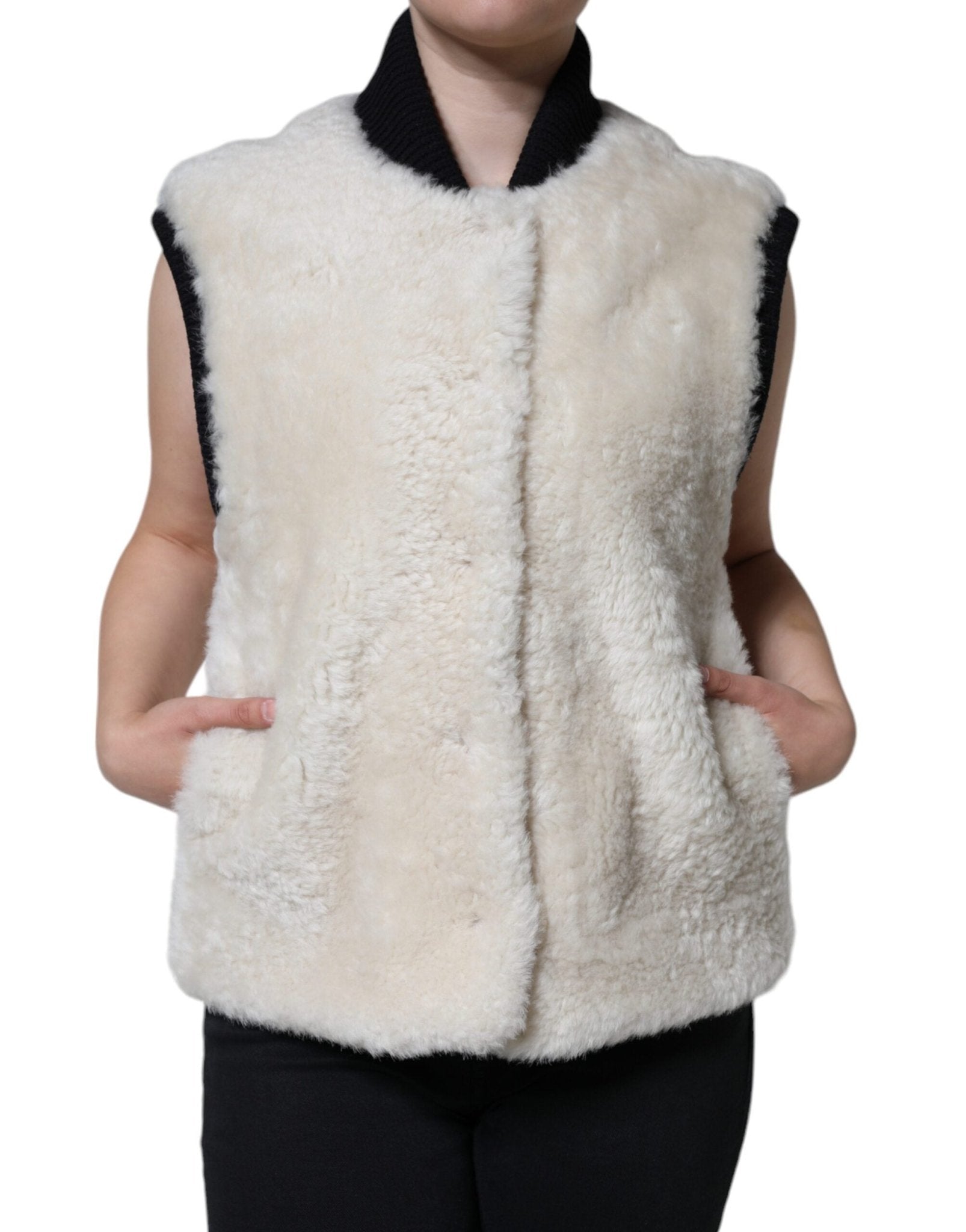 Burberry White WARRENFORD Shearling Leather Vest Coat Jacket - Sandy Store ByNet