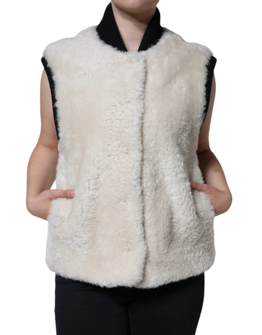 Burberry White WARRENFORD Shearling Leather Vest Coat Jacket - Sandy Store ByNet