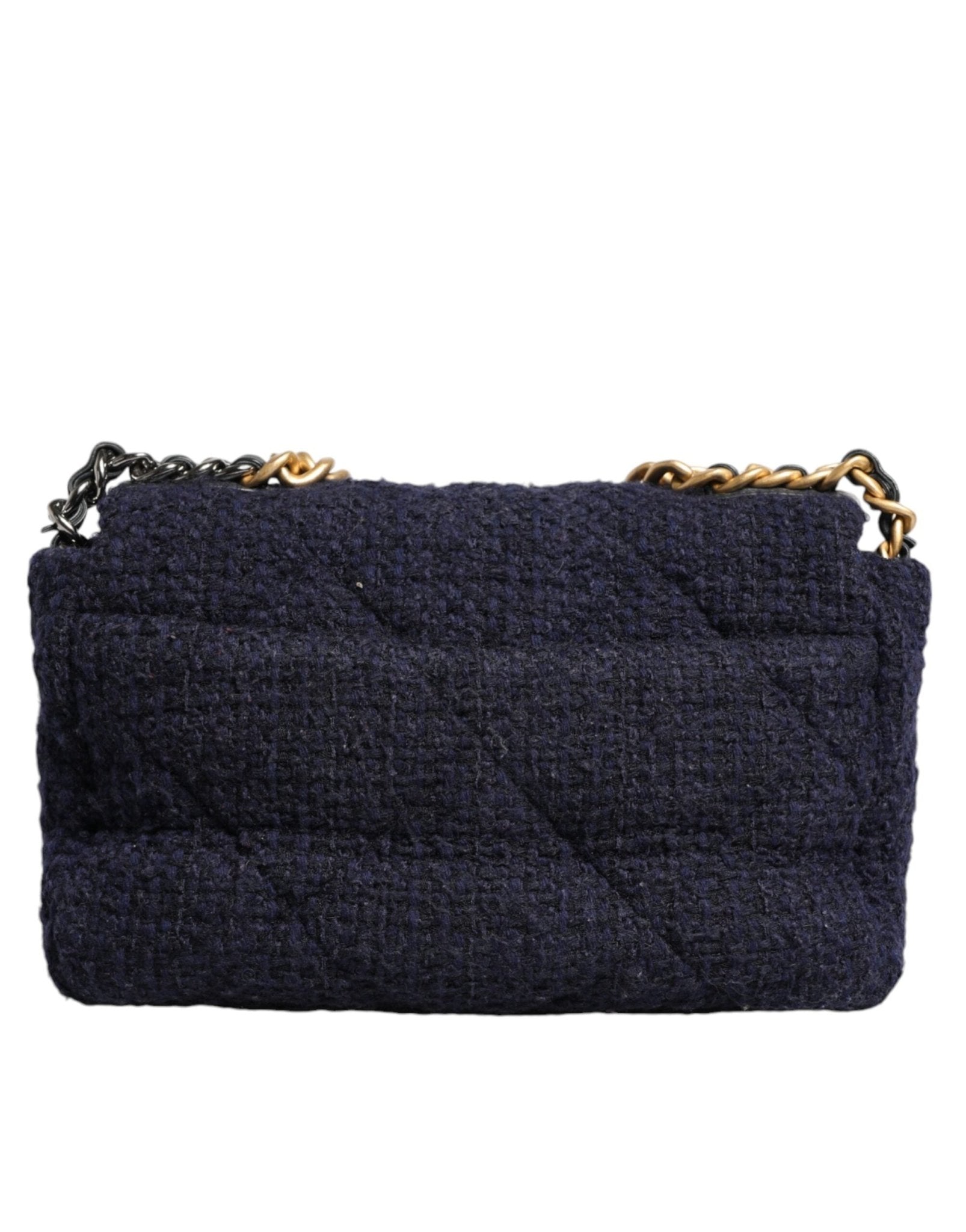 Chanel Dark Blue Medium Flap Tweed CC Gold Gray Chain Shoulder Bag - Sandy Store ByNet
