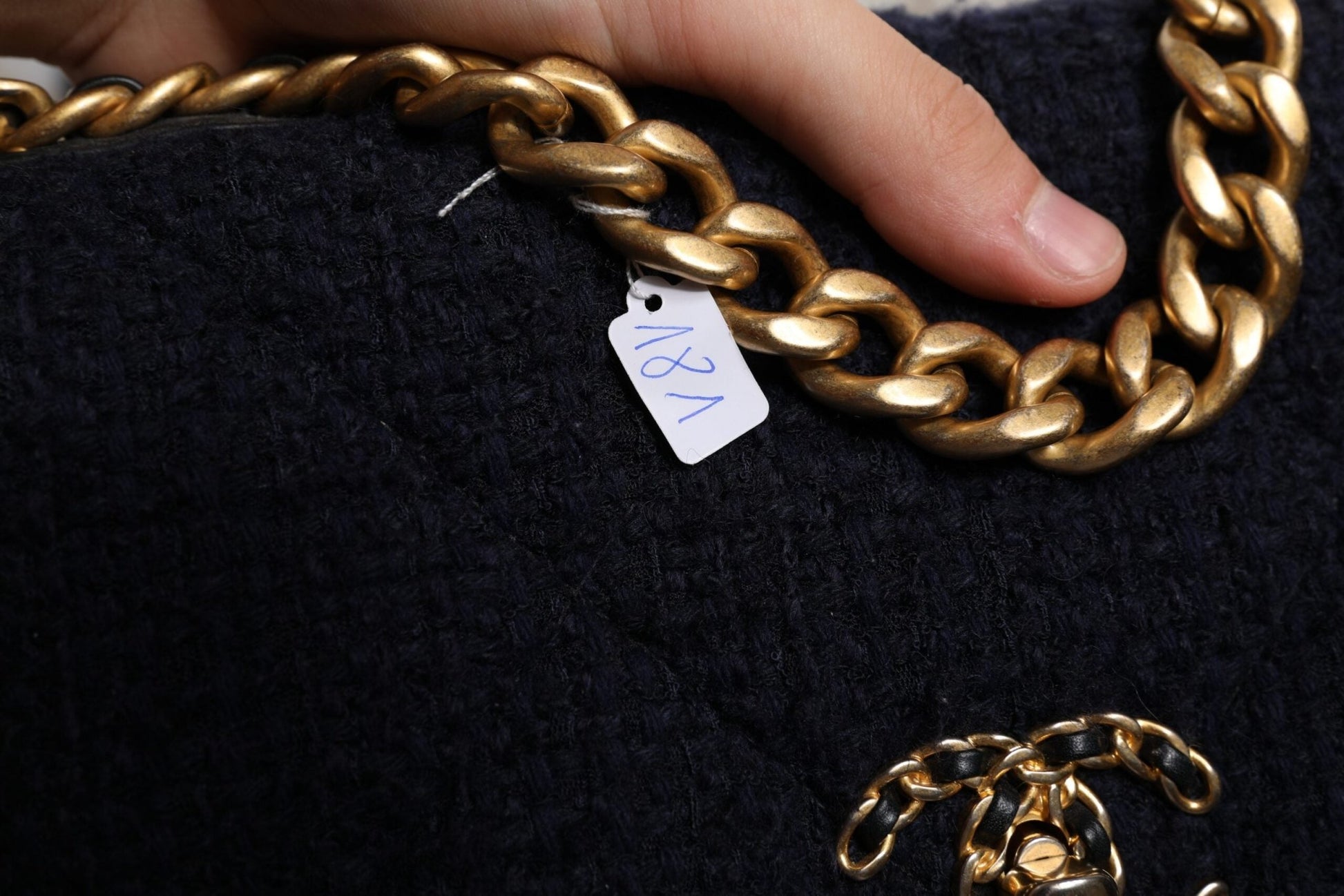 Chanel Dark Blue Medium Flap Tweed CC Gold Gray Chain Shoulder Bag - Sandy Store ByNet