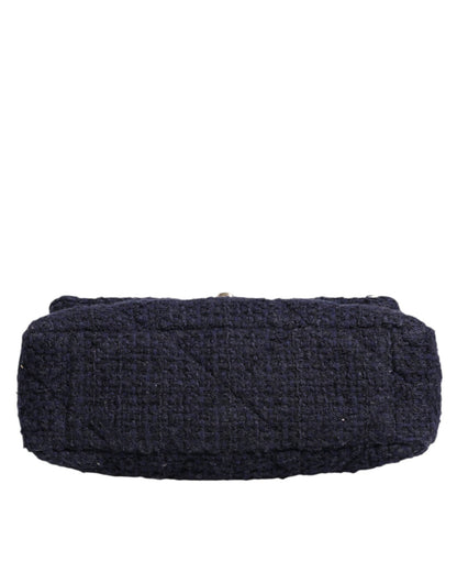 Chanel Dark Blue Medium Flap Tweed CC Gold Gray Chain Shoulder Bag - Sandy Store ByNet