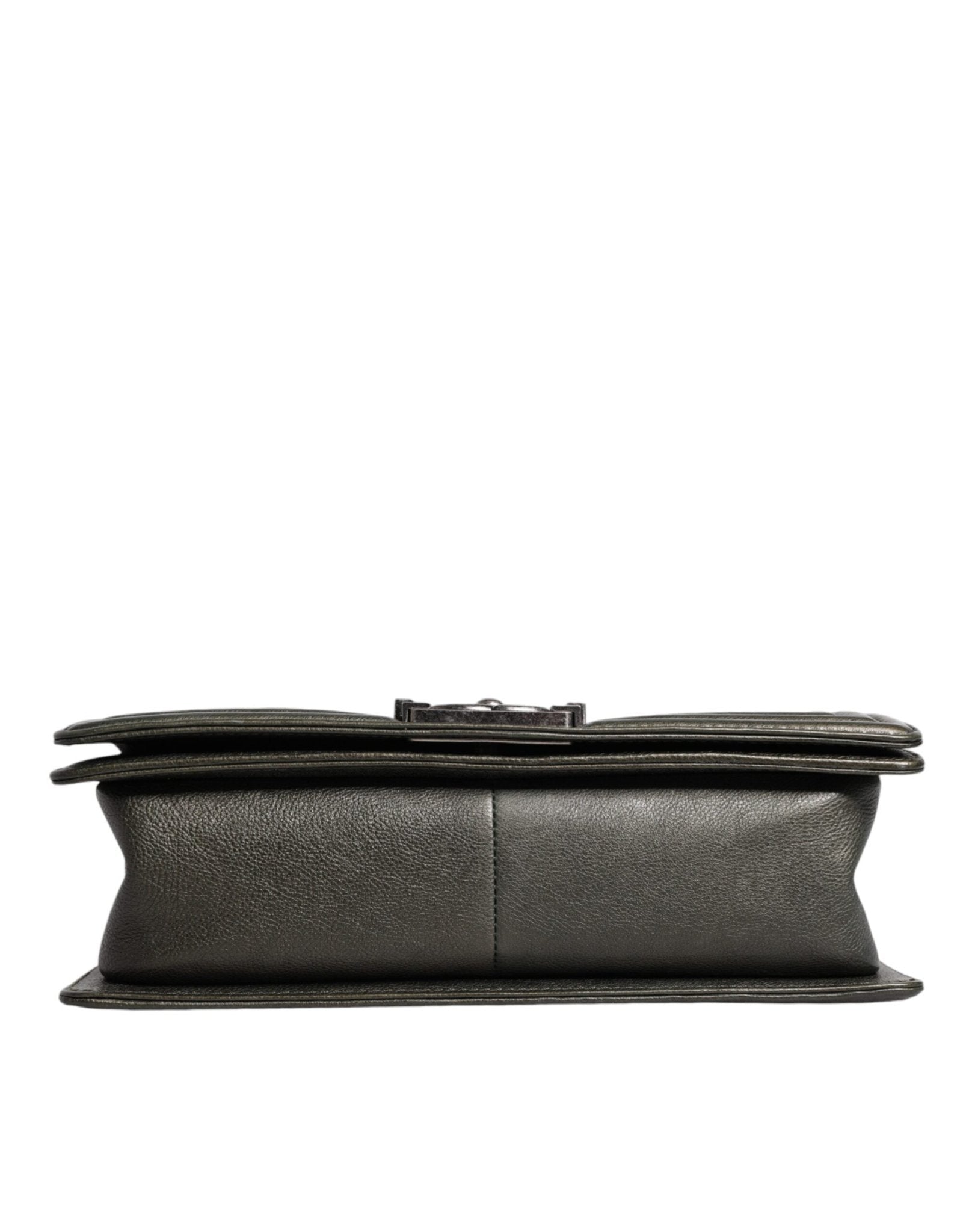 Chanel Dark Green Leather Shoulder Bag Gray Metal Purse Bag - Sandy Store ByNet
