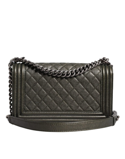 Chanel Dark Green Leather Shoulder Bag Gray Metal Purse Bag - Sandy Store ByNet