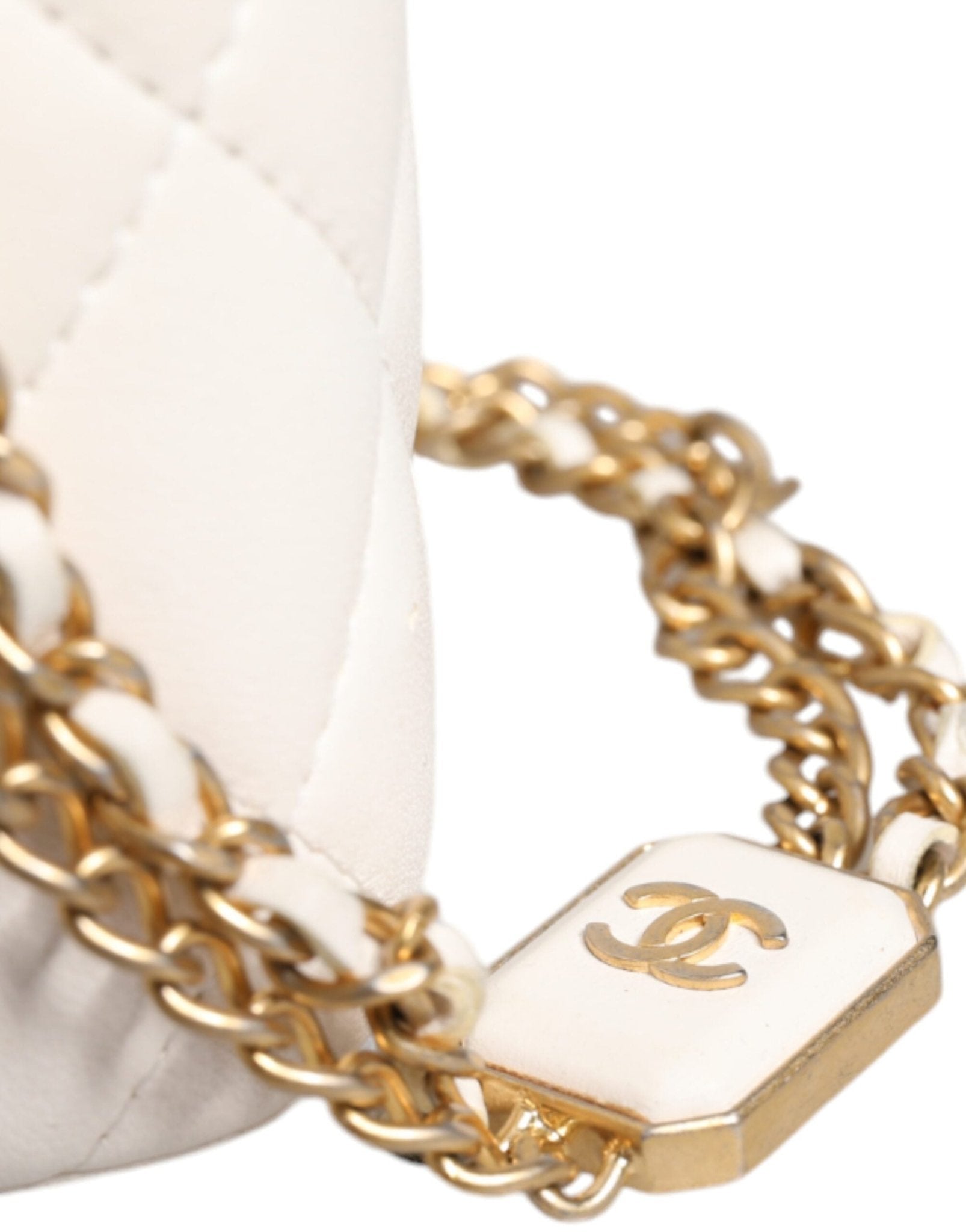 Chanel White Matelasse Lambskin Gold Chain Shoulder Vanity Mirror - Sandy Store ByNet