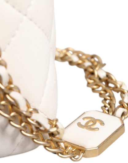 Chanel White Matelasse Lambskin Gold Chain Shoulder Vanity Mirror - Sandy Store ByNet