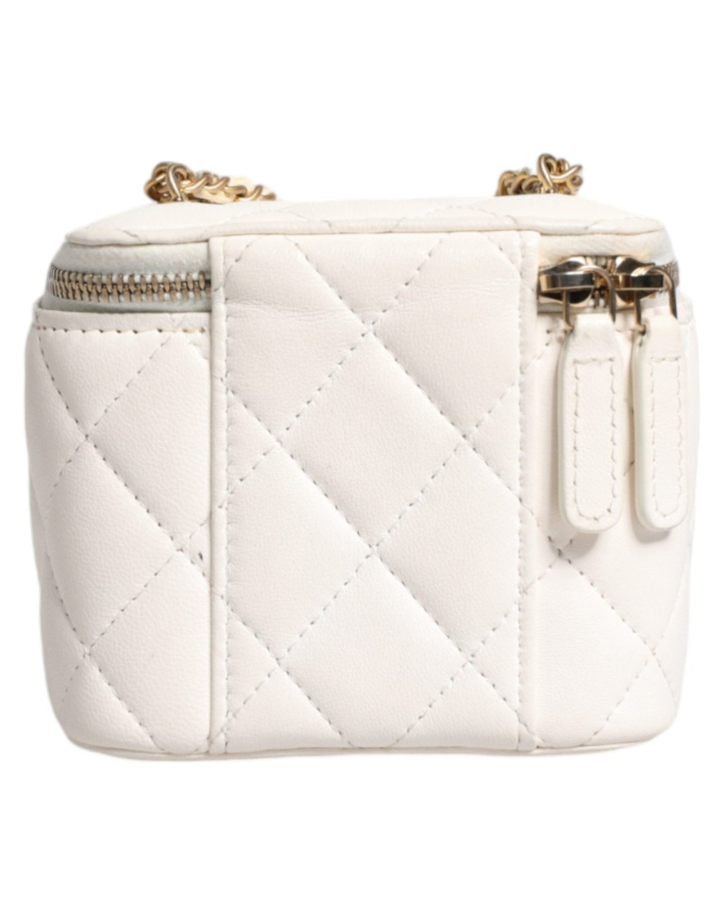 Chanel White Matelasse Lambskin Gold Chain Shoulder Vanity Mirror - Sandy Store ByNet