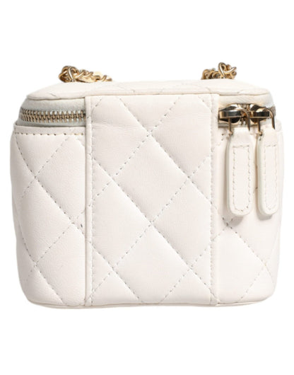 Chanel White Matelasse Lambskin Gold Chain Shoulder Vanity Mirror - Sandy Store ByNet