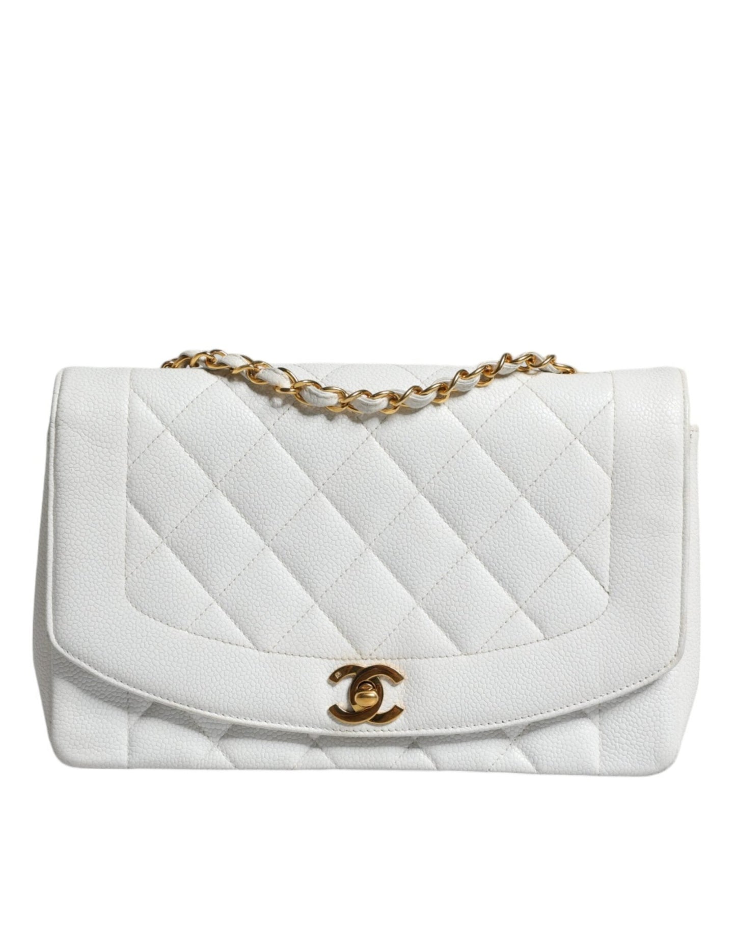 Chanel White Medium Classic DIANA Shoulder Bag Gold Plated Purse - Sandy Store ByNet